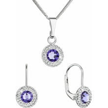 Evolution Group sada šperkov s kryštálmi Swarovski náušnice a prívesok fialovej guľaté 39109.3 tanzanite