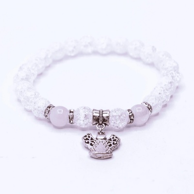 Milujeme Kameny Křišťál pukaný a růženín s přívěskem anděla náramek kulička NPAKA185