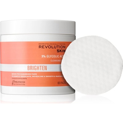 Revolution Skincare Brighten 3% Glycolic Acid почистващи тампони 60 бр