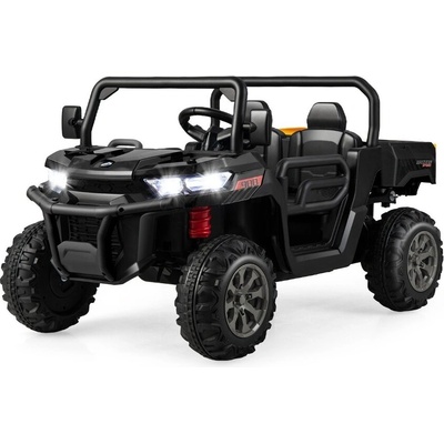 Costway Електрически автомобил за двама с автоматична товарна платформа, музика и фарове 3-8 км/ч, дистанционно управление, черно