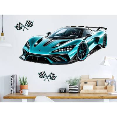 Nalepte.cz Tyrkysový sporťák textilní přelepitelná samolepka na zeď arch 130 x 61 cm