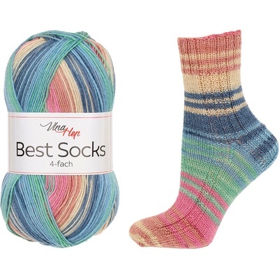 Vlna-hep Příze Best socks 7403 modro-zeleno-růžová