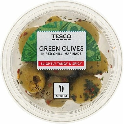 Tesco Marinované vykôstkované zelené olivy s bylinami a čili 90 g