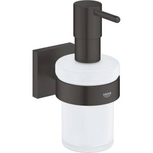 GROHE QuickFix Start Cube - Дозатор за сапун с държач, стъкло/матово черно 410982430 (410982430)