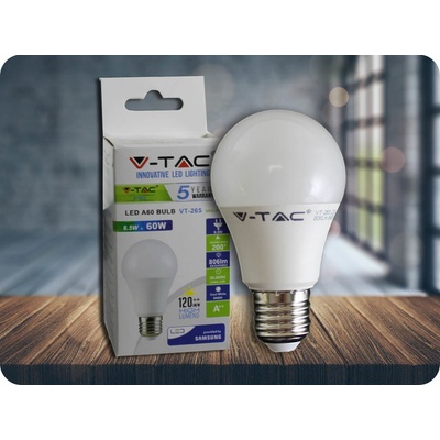 V-TAC E27 LED žárovka 6.5W, 806lm, A60, SAMSUNG CHIP Studená bílá