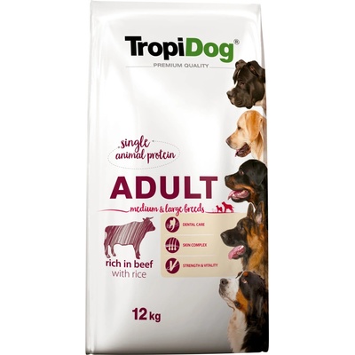 TROPIDOG Premium Adult Medium & Large breed Rich v HOVĚZÍM s RÝŽÍ 12 kg