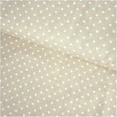 Bavlna vzorovaná – Puntík (3 mm) bílý na béžovém