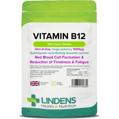 LINDENS Health + Nutrition Vitamín B12 sublingvální Metylkobalamin 1000 µg 100 tabliet
