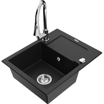 Mexen Enzo кухненска мивка от гранит с 1 отделение с отцедник и кухненски смесител Elia, черен - 6506-77-670101-00 (6506-77-670101-00)