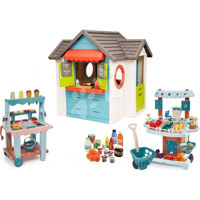 Smoby Set domček so záhradnou reštauráciou Chef House DeLuxe a zeleninový Bio stánok so zmrzlinárskym vozíkom a potravinami