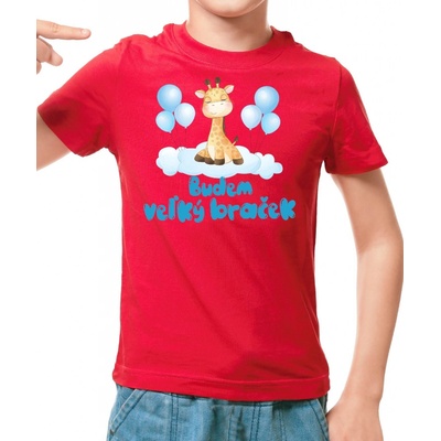 Fajntričko Kids detské tričko Žirafa Budem veľký braček červená