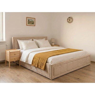 AMI Nábytek | Čalouněná postel s úložným prostorem 160×200 cm Rema Velvet – béžová