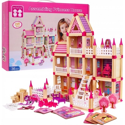 Beilaluna Dřevěná stavebnice růžový Domeček 268 ks