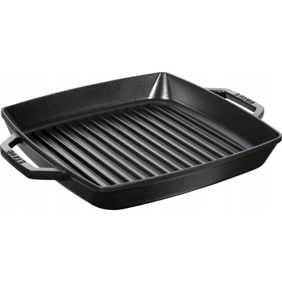 Staub Čtvercová litinová grilovací pánev se dvěma úchyty 28 cm, černá