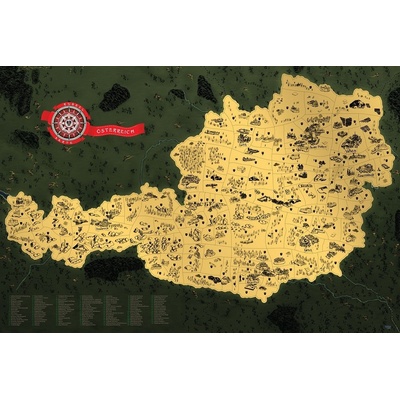 Giftio Stírací mapa Rakouska DELUXE XL - zlatá