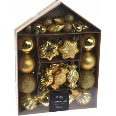 Vianočná guľa na stromček Home Styling Collection žltá, plastová, sada 32 ks