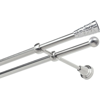 OK-GarnýžeCZ Garnýž kovová dvouřadá 19mm Sevilla nerez 210 cm do stěny / na tunýlek - bez kroužků