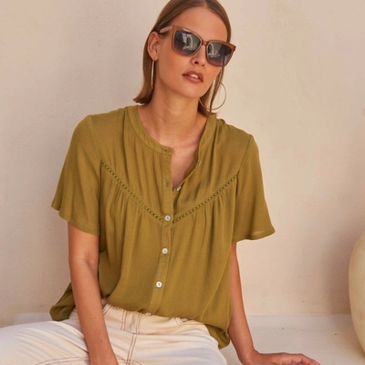 Vzdušná halenka s krátkými rukávy mechová – Zbozi.Blesk.cz