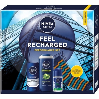 Nivea Men Feel Recharged hydratační krém na obličej 75 ml + sprchový gel 3v1 250 ml + antiperspirant roll-on 50 ml