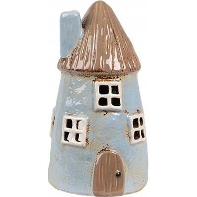 Modrý keramický svícen na čajovou svíčku domek Amster Village - Ø 9*16 cm