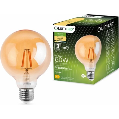 Lumiled Dekoratívna LED žiarovka E27 G125 7W = 60W 806lm 2000K teplé 360° vlákno Globe Amber