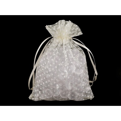 Prima-obchod Dárkový pytlík puntíky 13x18 cm organza, barva 4 krémová světlá