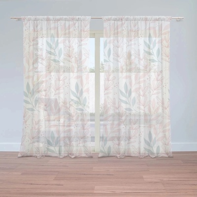 Sablio Záclony Ružové a modré lístky : 2ks 150x250cm