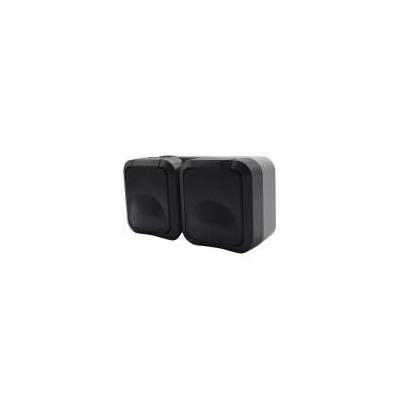 Double surface-mounted socket with grounding Aqua Pro IP55 graphite gray smoke flap / 60327