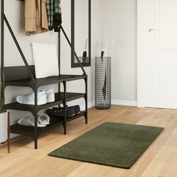 vidaXL Килим HUARTE с къс косъм, мек и миещ се, горско зелен 60x110 см (375089)