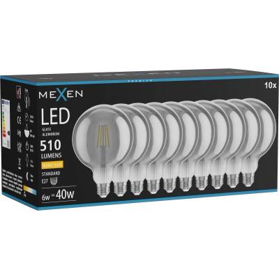 Mexen Vintis 10x LED нажежаема лампа с нажежаема нишка E27, G125, 6W, Топла - 2700K, 510 lm, (L158-E27-0627-70x10)