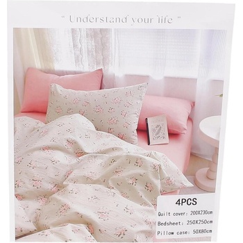 Спално бельо от крепон в цвят лате с рози 200/230