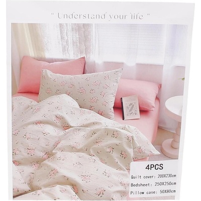 Спално бельо от крепон в цвят лате с рози 200/230