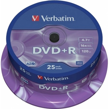 Verbatim Оптичен носител DVD+R media 4.7GB, Verbatim, 16x, AZO покритие 25бр