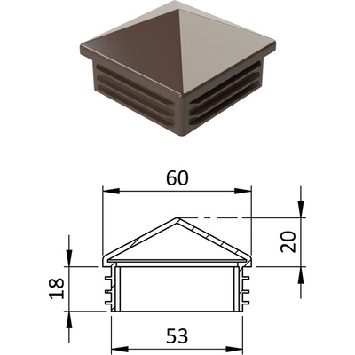 Krytka plastová se stříškou 60 x 60 mm, hnědá