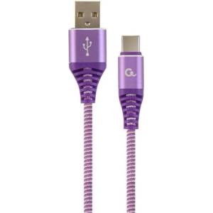 Gembird USB 2.0 A - USB-C M/M кабел за данни 2 м лилаво-бяло текстилно покритие CC-USB2B-AMCM-2M-PW (CC-USB2B-AMCM-2M-PW)