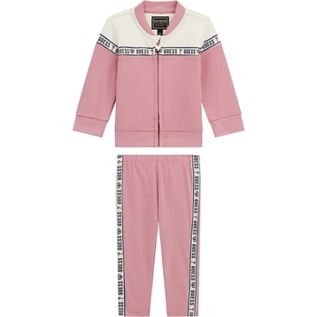 Guess Спортен комплект за бебе момиче в розово и бяло с надписи Guess