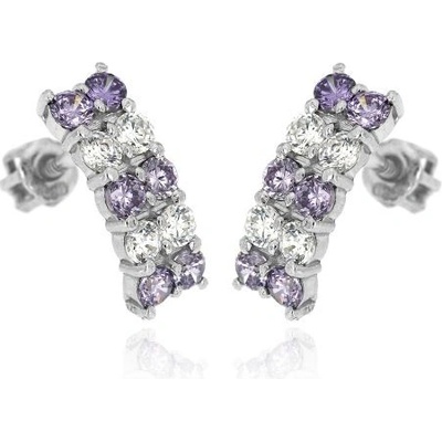 Zlatnictví U Kostela stříbrné náušnice s fialovo bílými kamínky 810mb