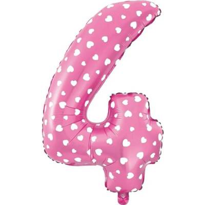 Party Fóliový balón číslo 4 srdíčka růžový 100 cm