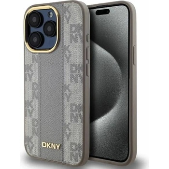 DKNY кожен кариран мономонен калъф MagSafe за iPhone 15 Pro - бежов (3666339259990)