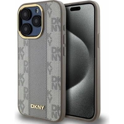 DKNY кожен кариран мономонен калъф MagSafe за iPhone 15 Pro - бежов (3666339259990)