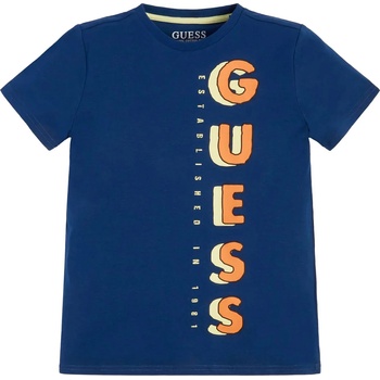 Image 1 of GUESS Тениска с къс ръкав в синьо за момче с цветен надпис Guess