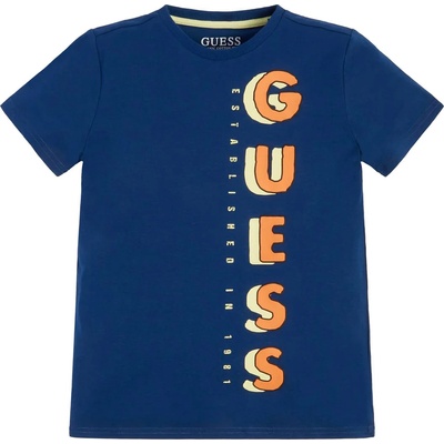 GUESS Тениска с къс ръкав в синьо за момче с цветен надпис Guess