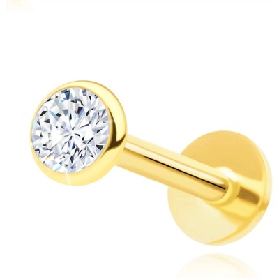 Šperky eshop piercing do rtů a brady ze žlutého zlata labret s čirým kulatým zirkonem S3GG250.74