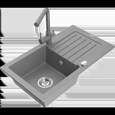 Pablo кухненска мивка от гранит с 1 корито и отцедник и кухненски смесител Duero, сив - 6510-71-671600-71 (6510-71-671600-71)