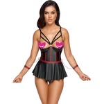 Cottelli Collection Bondage Longline Bra & Crotchless Thong Matte Look Set 2221330 Black 85C/XL