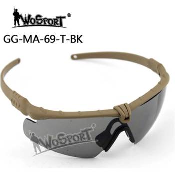 Ochranné střelecké brýle Wosport MA-69 pískové tmavá skla