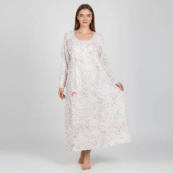 Макси ватирана нощница в цвят екрю с флорални мотиви