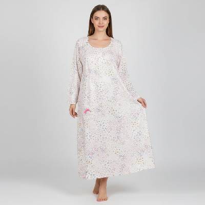 Макси ватирана нощница в цвят екрю с флорални мотиви