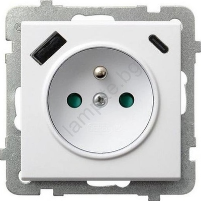 OSPEL - Безрамков стенен контакт 230V + 1xUSB-A + 1xUSB-C SONATA бял (OE0065)
