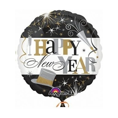Qualatex USA Fóliový balón Happy New Year černý 45 cm